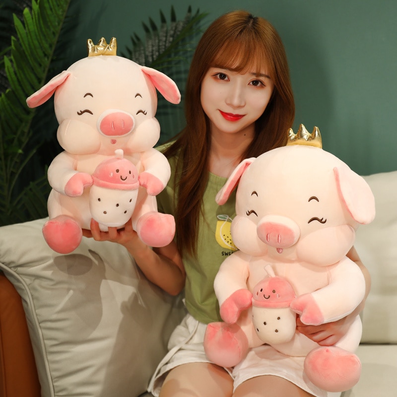 Cute Boba Milk Tea Pig Plushie Toy Soft Animal Stuffed Toys Taste Milk Tea Hug Pillow 3