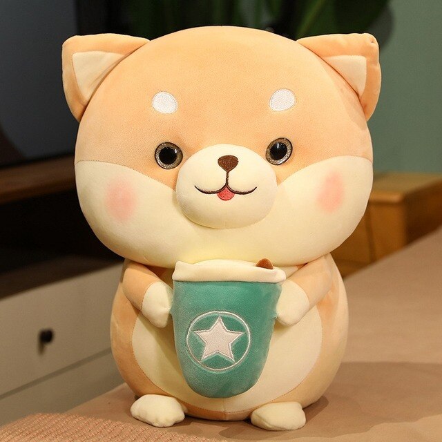 Kawaii Shiba Inu Holding Milk Tea Plush Toy Soft Stuffed Cartoon Animal Dog Doll Sleeping Pillow 1.jpg 640x640 1
