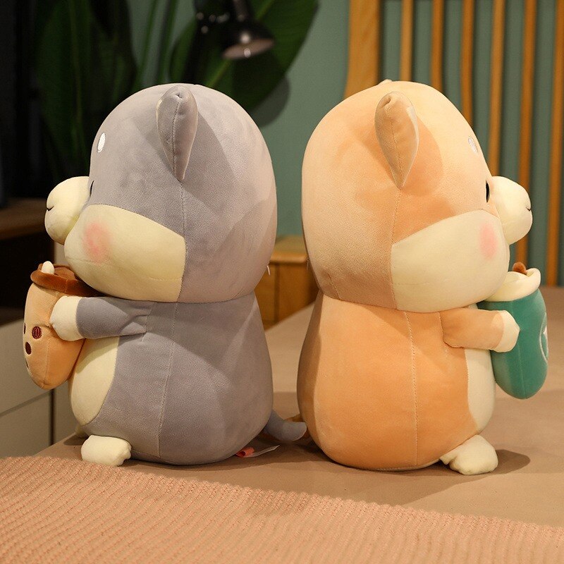 Kawaii Shiba Inu Holding Milk Tea Plush Toy Soft Stuffed Cartoon Animal Dog Doll Sleeping Pillow 3