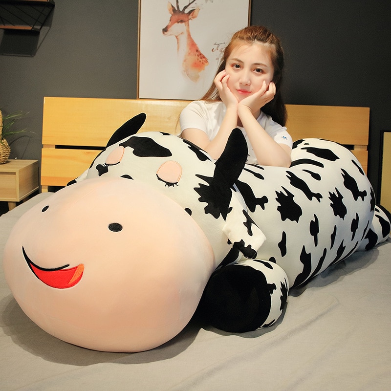 80 120cm Giant Size Lying Cow Soft Plush Sleep Pillow Stuffed Cute Animal Cattle Plush Toys 1