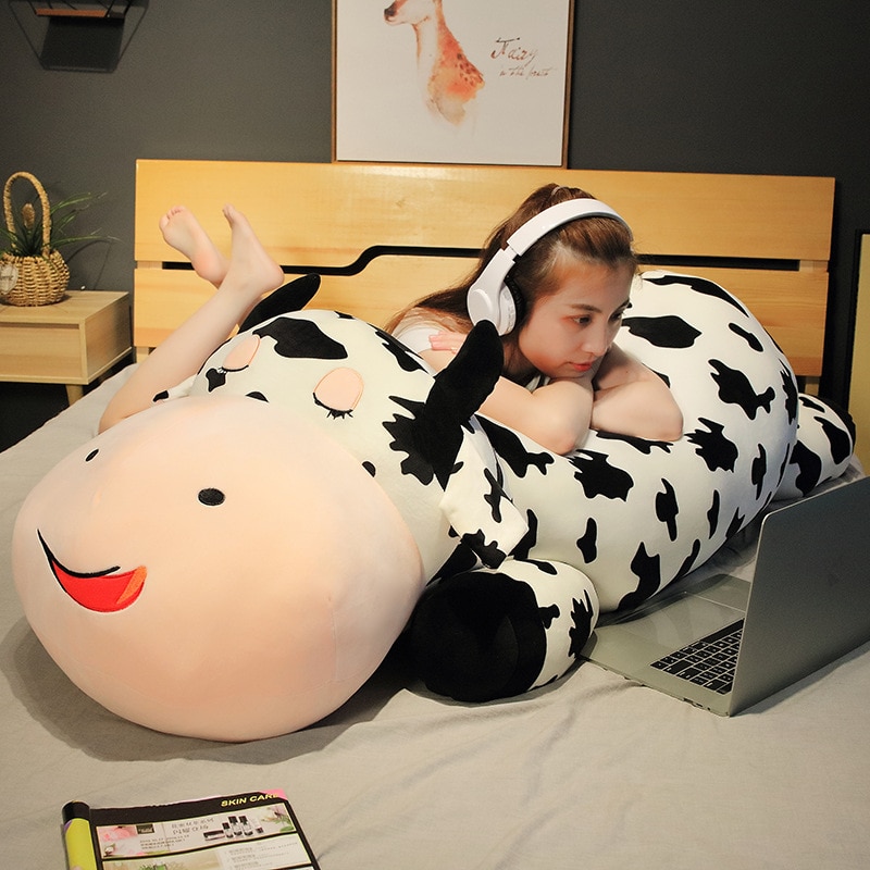 80 120cm Giant Size Lying Cow Soft Plush Sleep Pillow Stuffed Cute Animal Cattle Plush Toys 2