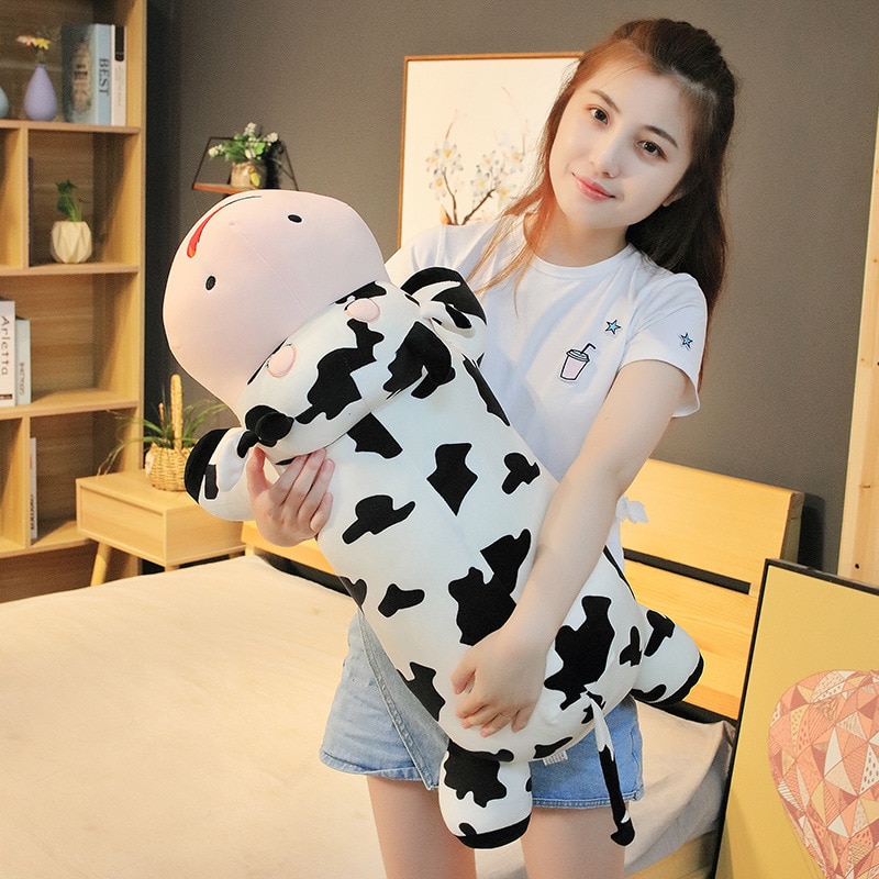 80 120cm Giant Size Lying Cow Soft Plush Sleep Pillow Stuffed Cute Animal Cattle Plush Toys 4
