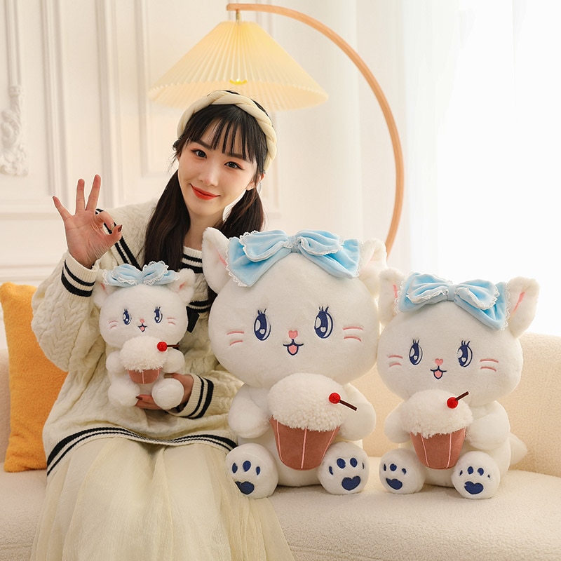 Cute Ice Cream Cat Bow Stuffed Toy Cat Sitting Posture Cloth Doll Sofa Cushion Children s 1