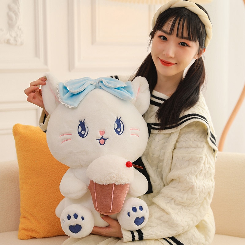 Cute Ice Cream Cat Bow Stuffed Toy Cat Sitting Posture Cloth Doll Sofa Cushion Children s 2