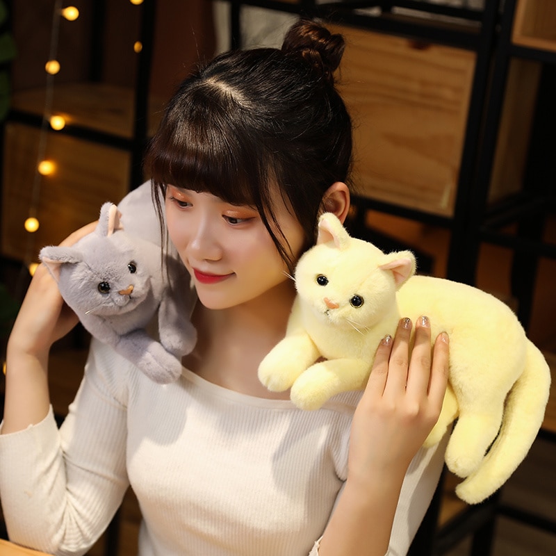 Kawaii Lifelike Cat Plush Toys Doll Soft Baby Toys Stuffed Pure Colors Grey White Yellow Kitten 2