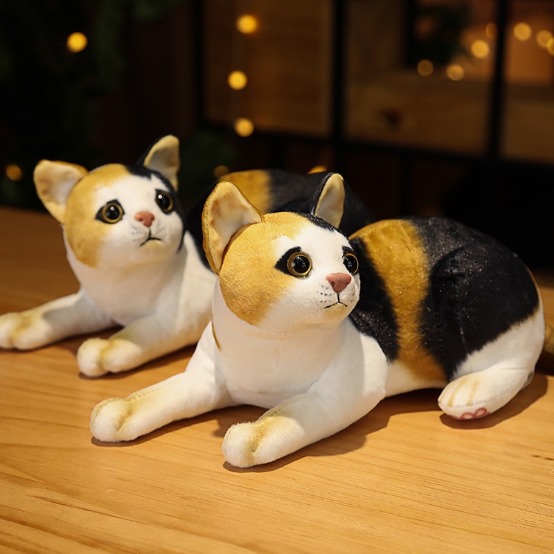 Kawaii Lifelike Cat Plush Toys Doll Soft Baby Toys Stuffed Pure Colors Grey White Yellow Kitten 3