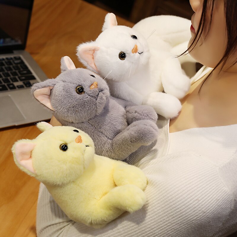 Kawaii Lifelike Cat Plush Toys Doll Soft Baby Toys Stuffed Pure Colors Grey White Yellow Kitten 4